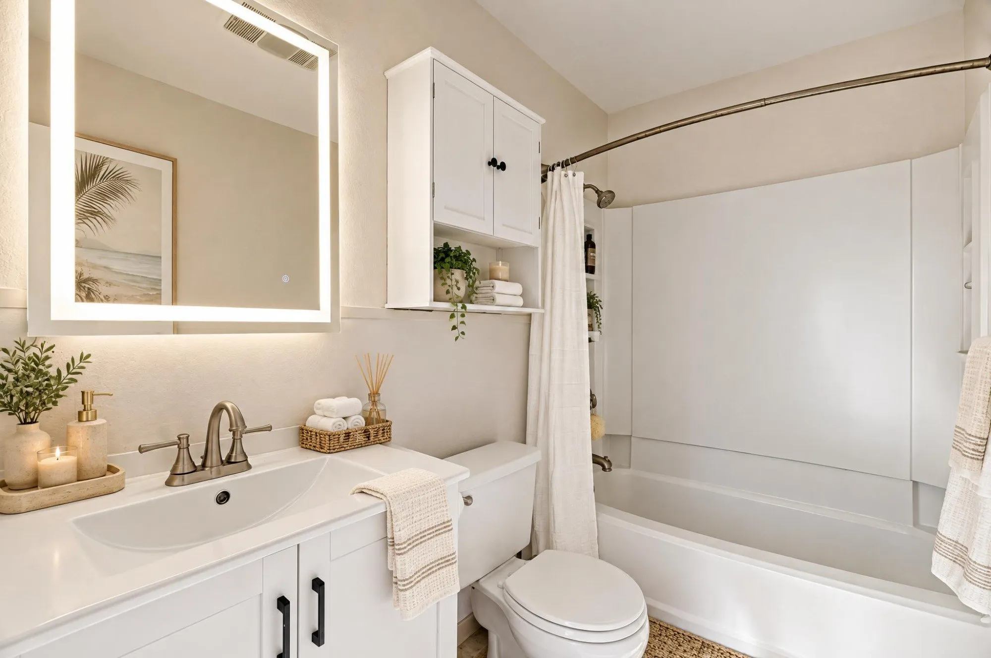 Bathroom at 3721 Lakeview Drive with a lighted mirror, vanity, and bathtub.