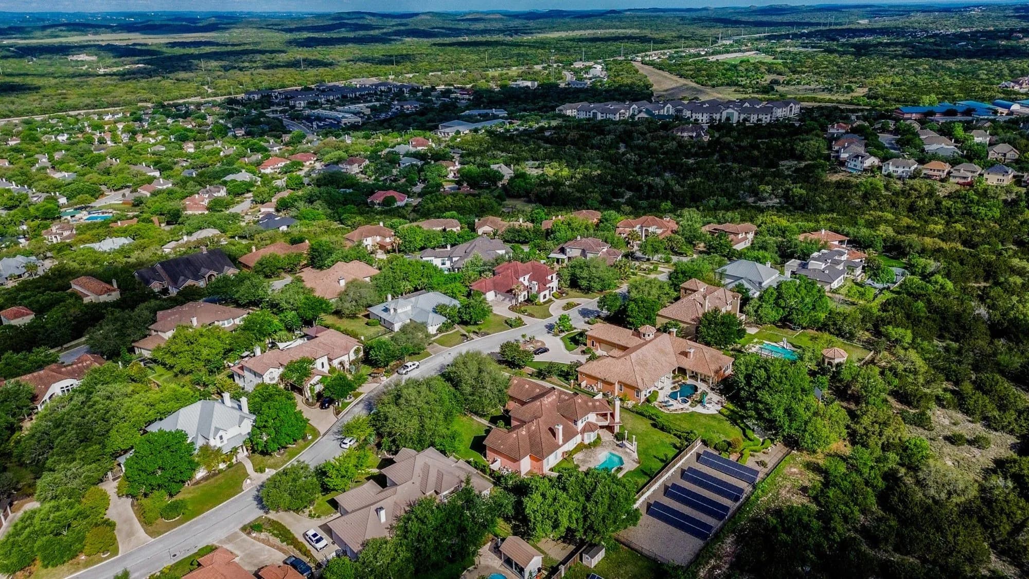 915 Campanile, San Antonio, TX – sold home, aerial view of the surrounding hills